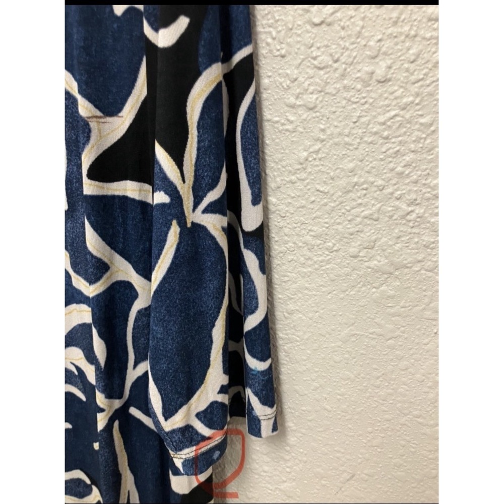 Chicos Maxi Dress Long Sleeve Slinky Jersey Leg Slit Blue Hawaiian Print 2X XXL - Picture 7 of 9